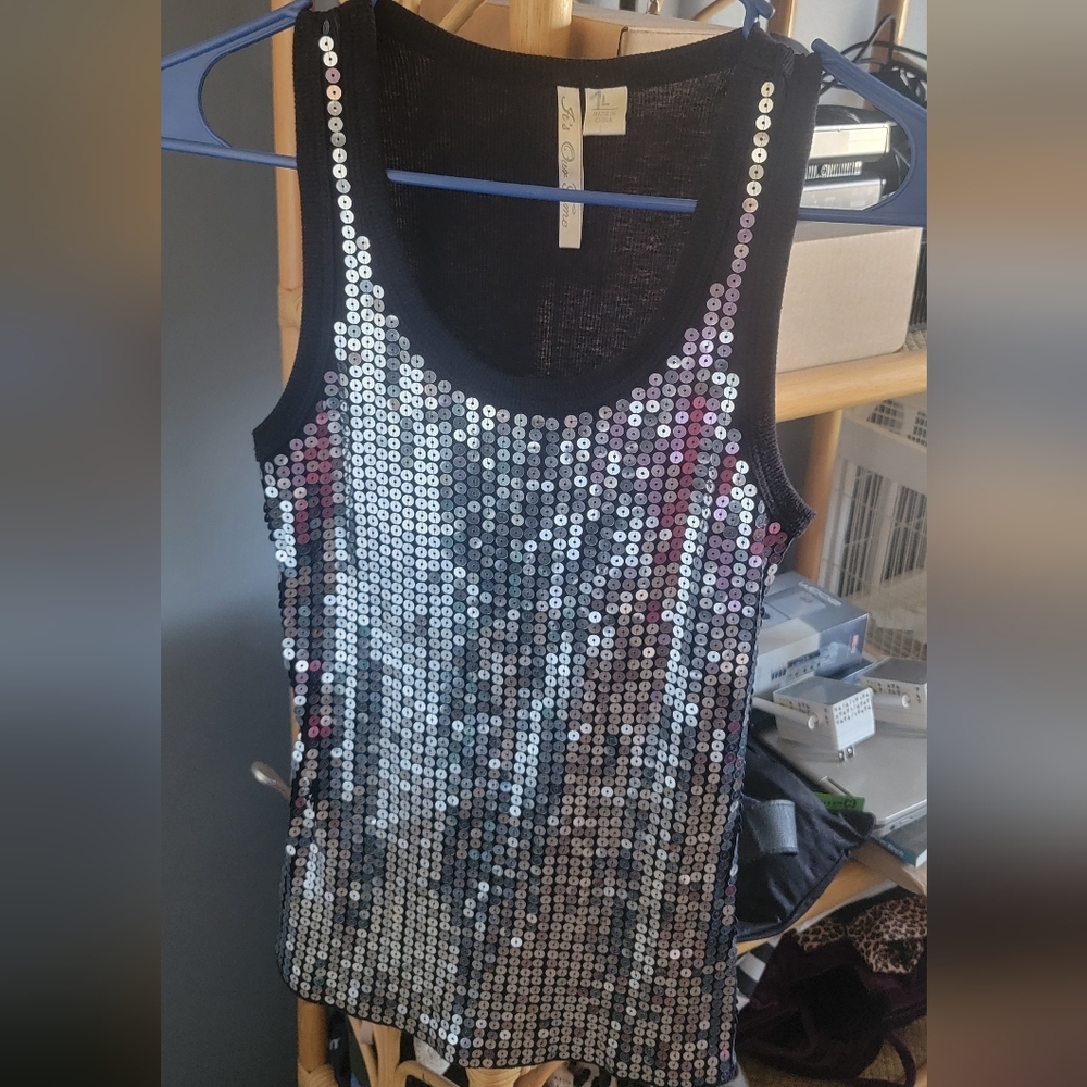 It's Our Time Black and Silver Sequin Tank Top